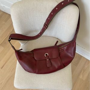 Vintage Matt and Nat Vegan Leather Crescent Shoulder Bag in Maroon